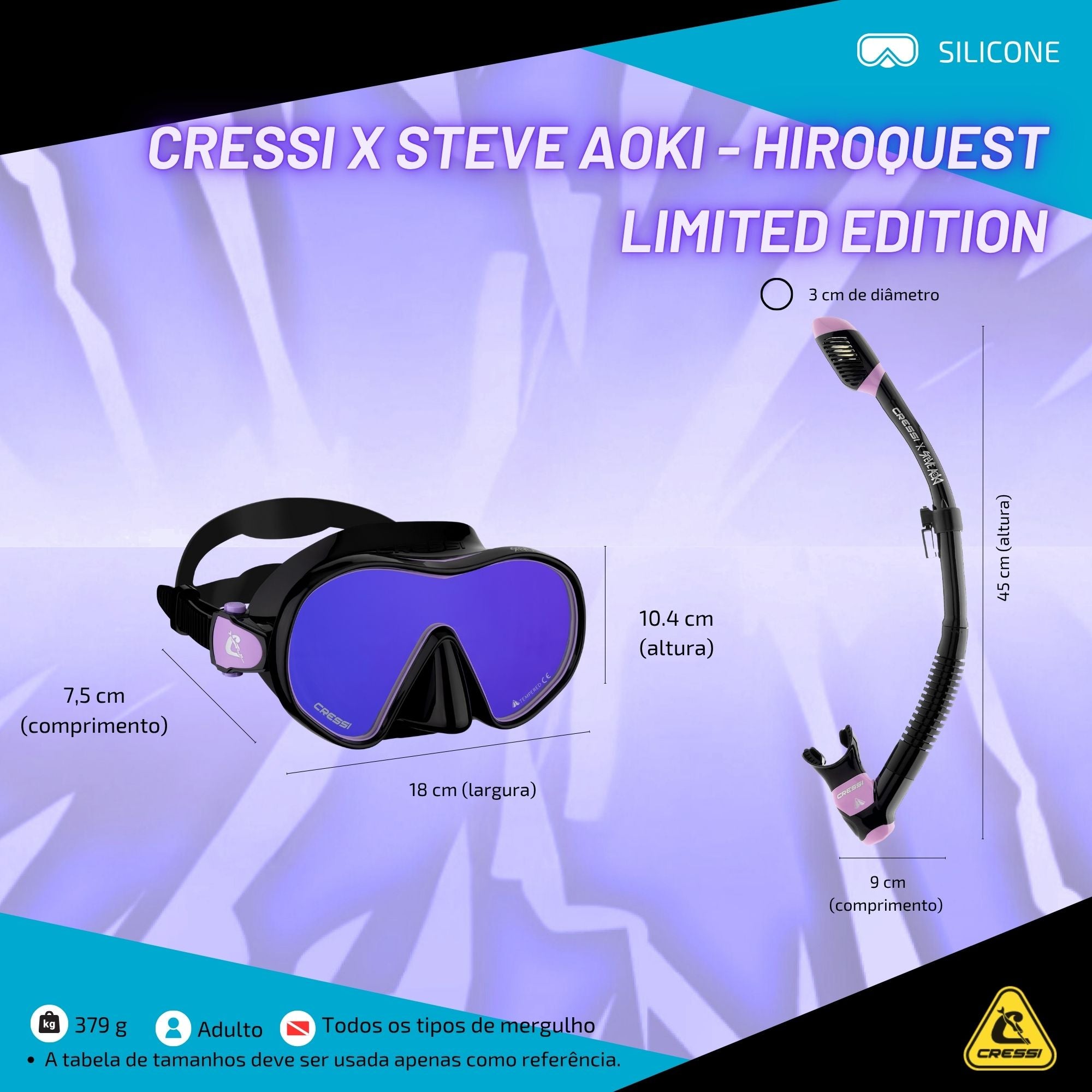 Máscara e Snorkel Cressi x Steve Aoki HiroQuest Limited Edition