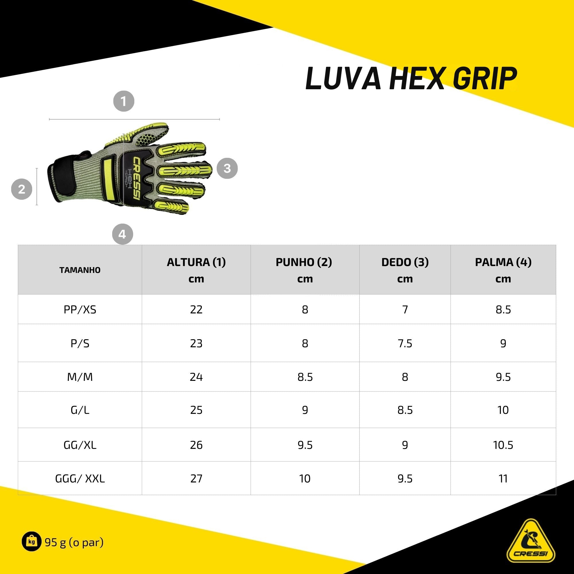 Luva Cressi Hex Grip Amarelo