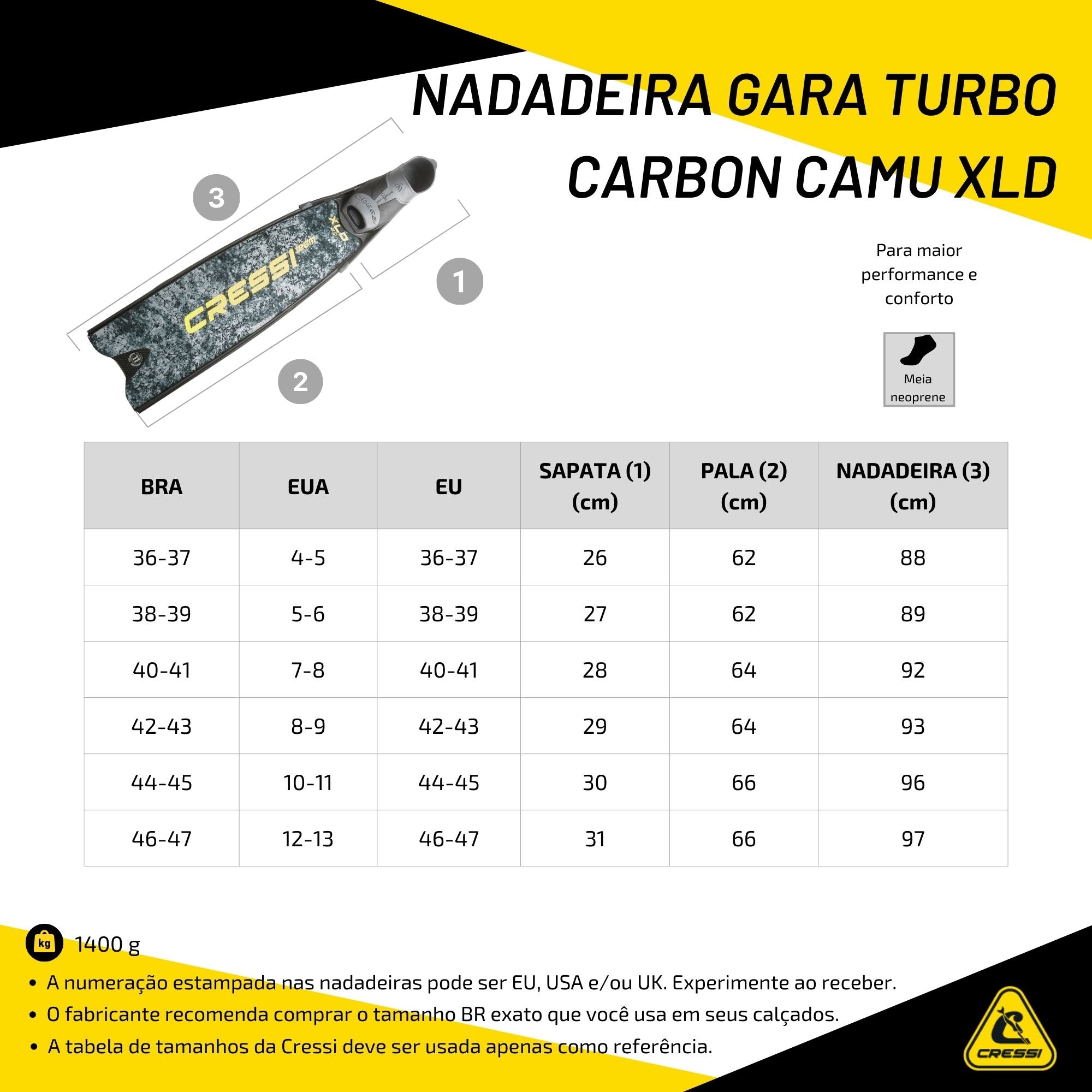 Nadadeira Cressi Gara Carbon Camu XLD Turbo