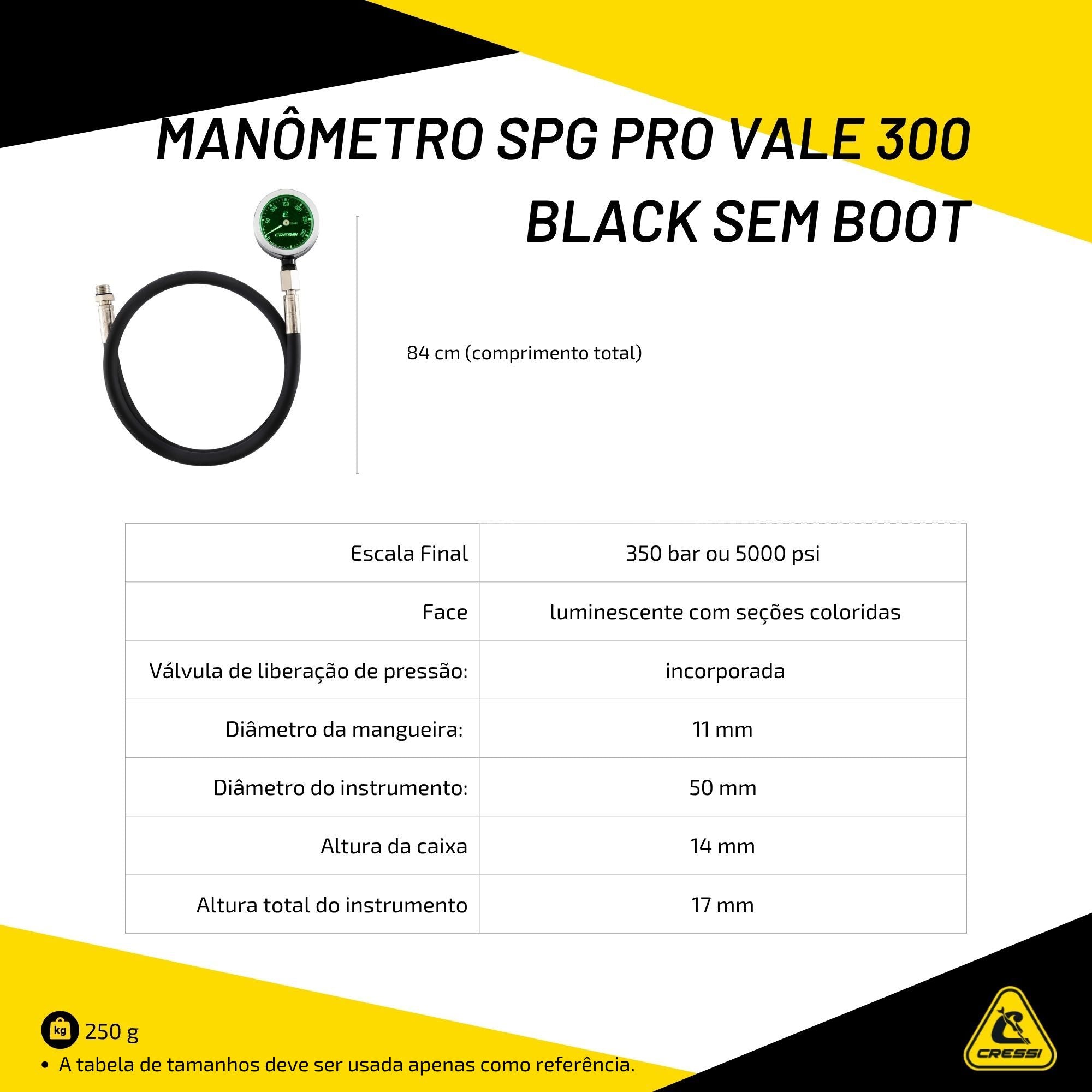 Manômetro Cressi SPG Pro Vale 300 Black Sem Boot