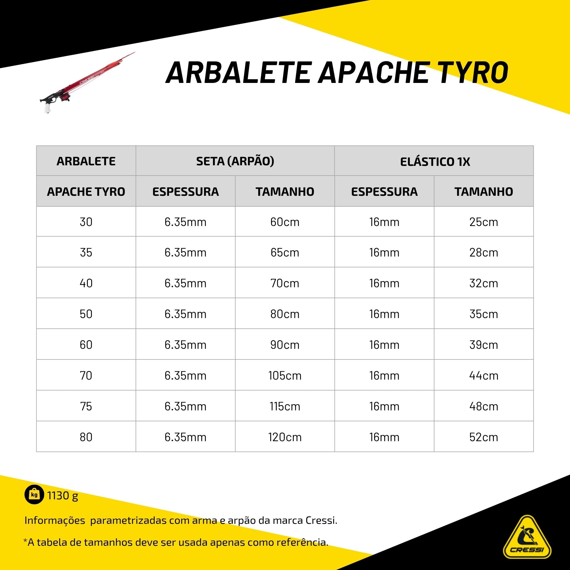Arbalete Cressi Apache Tyro 16mm Preto