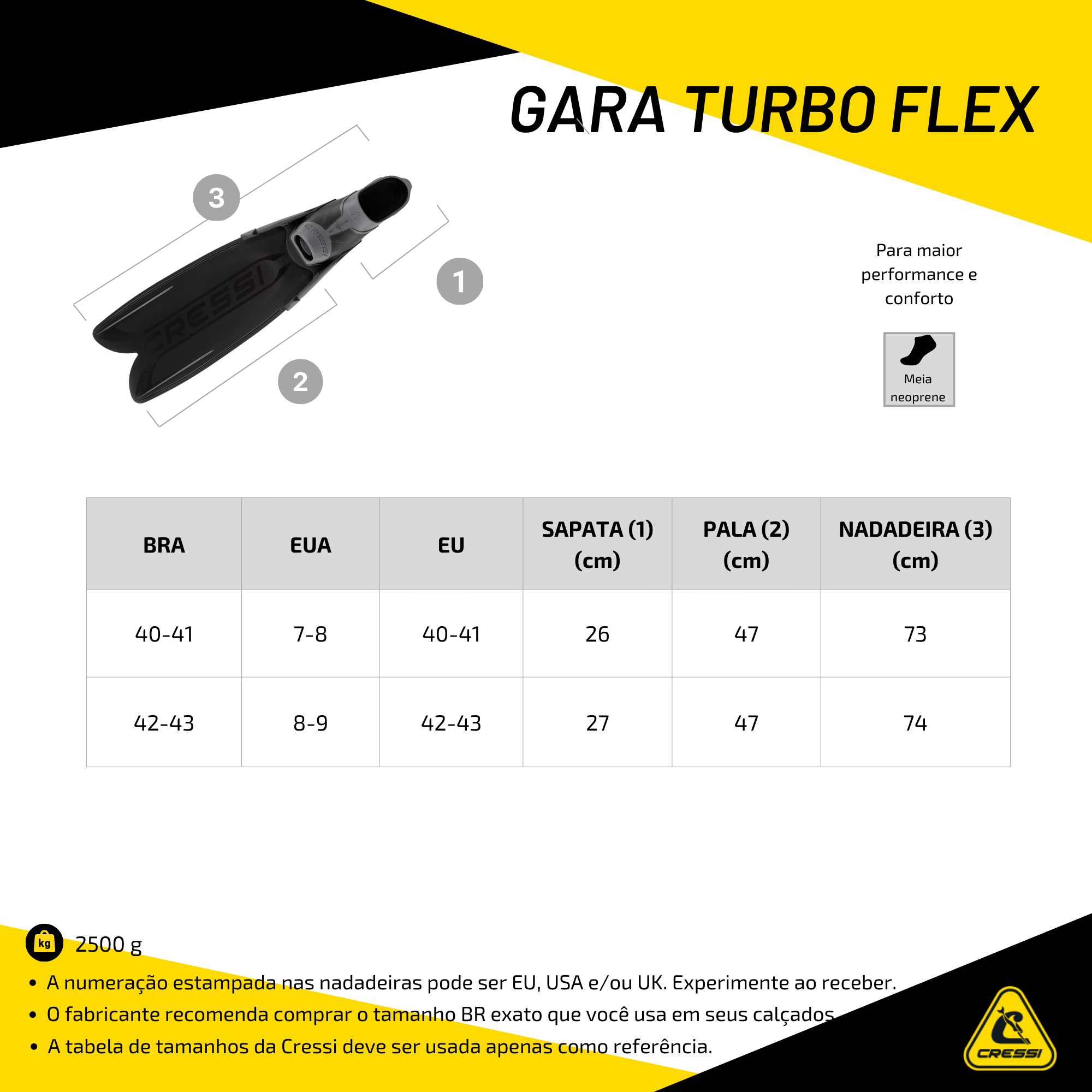 Nadadeira Cressi Gara Turbo Flex: Leveza e Desempenho para