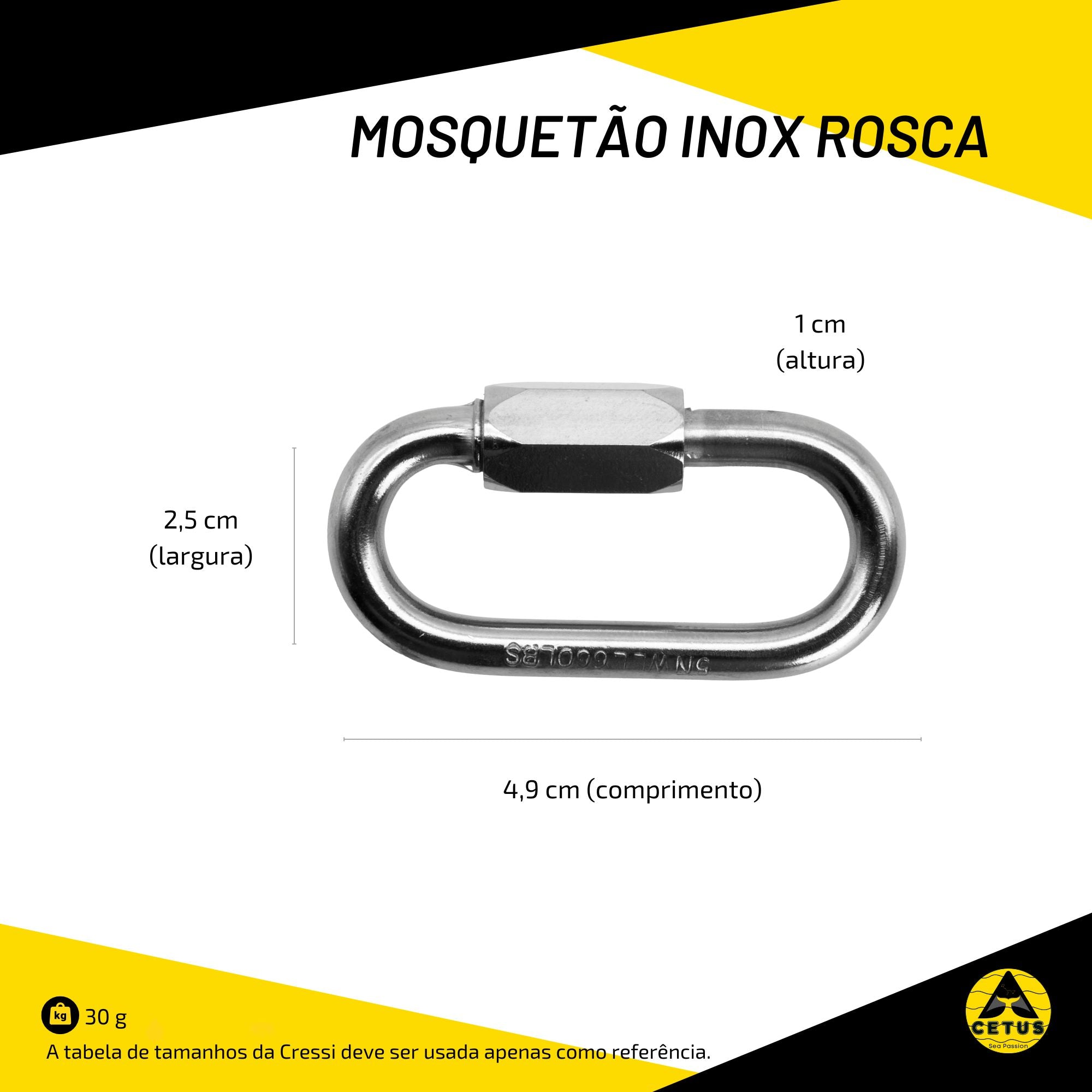 Mosquetão Cetus Inox Rosca