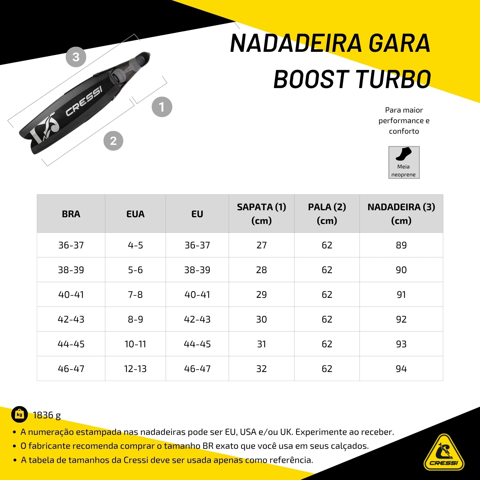 Nadadeira Cressi Gara Boost Turbo: Propulsão e leveza para